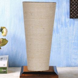 Devansh Beige Jute Cylinder Table Lamps With Brown Square Wood Base-8