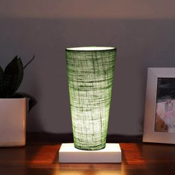 Devansh Green Jute Cylinder Table Lamps With Brown Square Wood Base-55