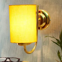 Devansh Yellow & Gold-Toned Textured Contemporary Metal Cylinder Wall Lamp-picture-5