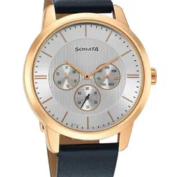 Sonata Men Patterned Dial & Leather Straps Analogue Watch 7139WL01-12