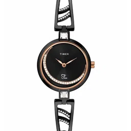 Timex Women Black Brass Embellished Dial &  Bracelet Style Straps Analogue Watch TWEL15205-image-57