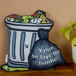 Indigifts Grey & Green Printed Trash Can Shaped Cushion-image-28