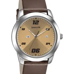 Sonata Men Round Dial & Leather Straps Analogue Watch 7924SL13-16