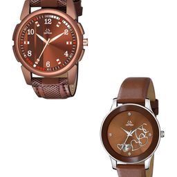 Septem Set of 2 His or Her Brown Embellished Dial & Brown Leather Straps Analogue  Watches-25