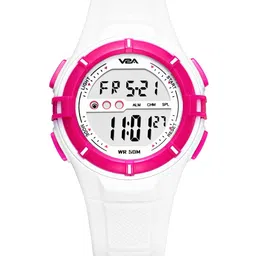 V2A Girls Pink Embellished Dial & White Wrap Around Straps Digital Multi Function Watch DK205-White-57