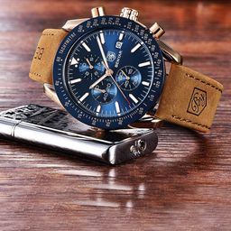 BENYAR Men Blue Embellished Dial & Brown Leather Bracelet Style Straps Analogue Chronograph Watch-13