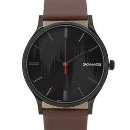 Sonata Men Printed Leather Straps Analogue Watch 77105NL04-58