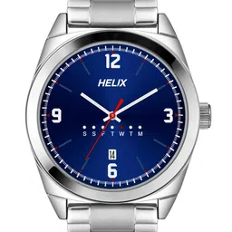 Helix Men Blue Brass Dial & Silver Toned Stainless Steel Bracelet Style Straps Analogue Watch-image-24