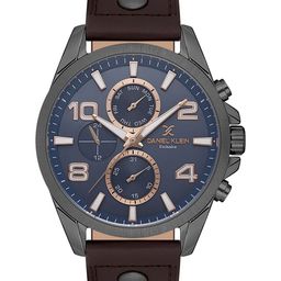 Daniel Klein Men Textured Dial & Leather Straps Multi Function Analogue Watch DK.1.13640-4-7