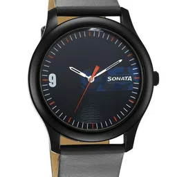 Sonata Men Textured Dial & Leather Straps Analogue Watch- 77106NL02W-23
