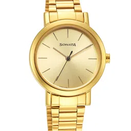 Sonata Women Gold-Toned Brass Dial & Gold Toned Leather Straps Analogue Watch 8174YM03-picture-44