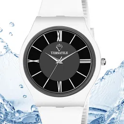 Versatile Men Black Brass Dial & White Leather Straps Analogue Watch White Waterproof-12
