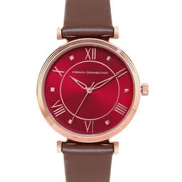 French Connection Women Maroon Dial & Brown Leather Straps Analogue Watch FCP32BRL-37