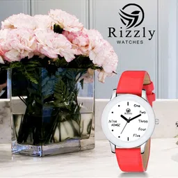 Septem Women White Printed Dial & Red Leather Bracelet Style Straps Analogue Watch SP-117 Red-Septem-image-86