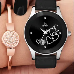 Septem Pack Of 2 Black Embellished Dial & Black Leather Straps Analogue Watch-17