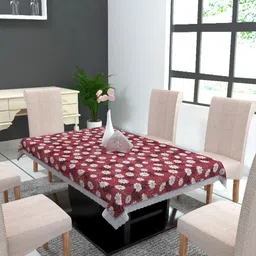 MONKDECOR Red Floral 6-Seater Table Cover-58