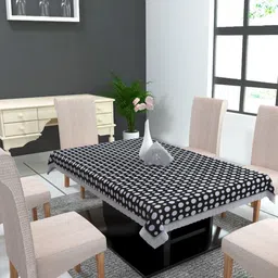 MONKDECOR Black Printed 6-Seater Table Cover-50