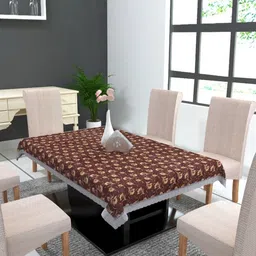 MONKDECOR Brown Floral 6-Seater Table Cover-41