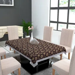 MONKDECOR Brown Floral 6-Seater Table Cover-52