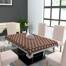 MONKDECOR Brown Geometric Printed 6-Seater Table Cover-57