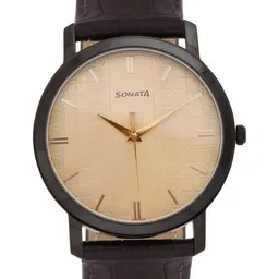 Sonata Men Printed Leather Textured Straps Analogue Watch 99701NL01-27