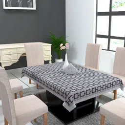 MONKDECOR Grey Geometric Printed 8-Seater Table Cover-46