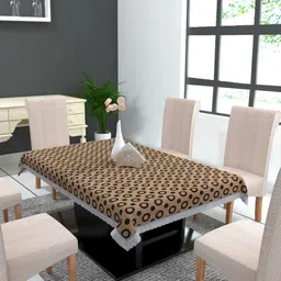 MONKDECOR Brown Geometric Printed 8-Seater Table Cover-11