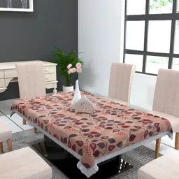 MONKDECOR Beige Floral 8-Seater Table Cover-16