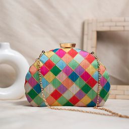 ARTKLIM Embroidered Moon Shaped Box Clutch-image-63