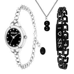 Mikado Women Black Brass Embellished Dial & Silver Toned Stainless Steel Bracelet Style Straps Analogue Watch-image-86