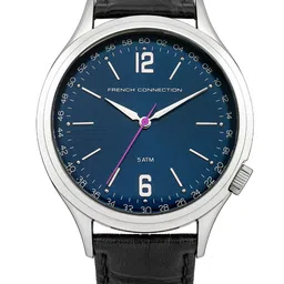 French Connection Men Blue Dial & Black Leather Textured Straps Analogue Watch FC1195UBA-41