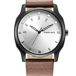 Fastrack Men White Brass Dial & Brown Leather Textured Straps Analogue Watch-42