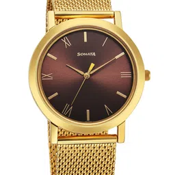 Sonata Men Brass Stainless Steel Bracelet Style Straps Analogue Watch 77108YM08-picture-2