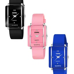 CERO Set Of 3 Regular Straps Analogue Watch Com3-Black-Pink-Bluenew-image-41