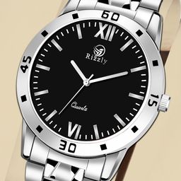 Septem Men Black Dial & Silver Toned Stainless Steel Bracelet Style Straps Analogue Watch-picture-2