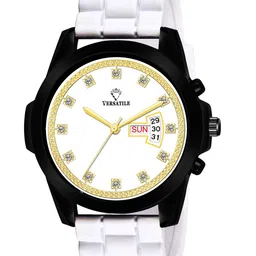 Versatile Unisex Multicoloured Brass Mother of Pearl Dial & White Bracelet Style Straps Analogue Watch-image-89
