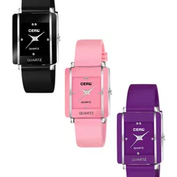 CERO Women Set Of 3 Rectangle Dial Straps Analogue Watch Com3-248-Black-Pink-Purplenew-image-11