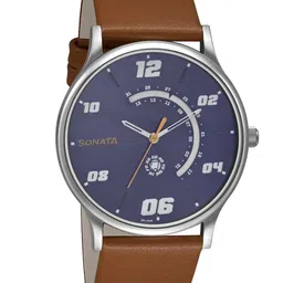Sonata Men Printed Dial & Leather Straps Analogue Watch- 77105SL04-30