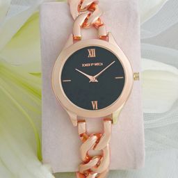 JOKER & WITCH Women Black Dial & Rose Gold Bracelet Style Analogue Watch AMWW626-14