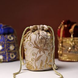 LIKAA Women Cream Floral Embroidered Potli Clutche-image-24