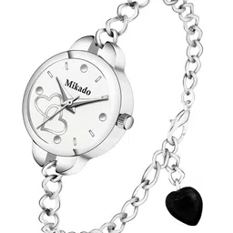 Mikado Women Stainless Steel Bracelet Style Straps Analogue Watch Black Chain Dil-image-47