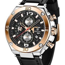 BENYAR Men Black Dial & Black Leather Bracelet Style Straps Analogue Chronograph Watch-picture-51