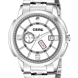 CERO Stainless Steel Straps Day And Date Working Analogue Watch AB203-SIlver-White936new-picture-2