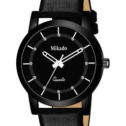 Mikado Men Black Brass Dial & Black Leather Straps Analogue Watch Ross 154-39