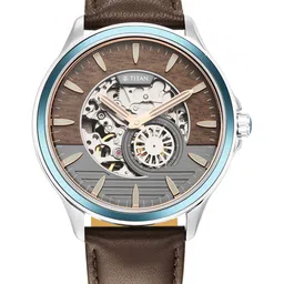 Titan Men Skeleton Dial & Leather Textured Straps Analogue Watch NQ1793KL02-30