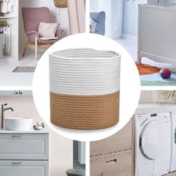 LUXEHOME INTERNATIONAL Set Of 2 White & Brown Textured Round Organisers-10