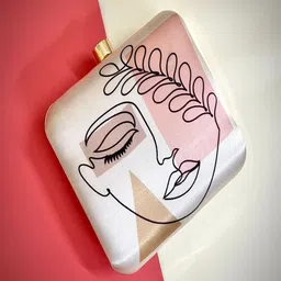 Swisni Cream-Coloured & Pink Printed Box Clutch-picture-5