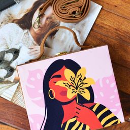 ARTKLIM Pink & Brown Printed Box Clutch-image-6