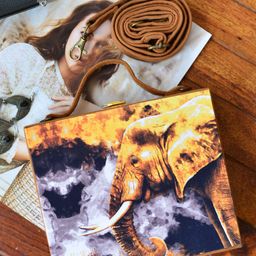 ARTKLIM Gold-Toned & Black Printed Box Clutch-image-19