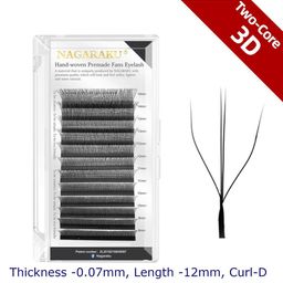 NAGARAKU Black 12 Rows W Shape 3D Two-Core Volume Eyelash Extensions - Curl D - 0.07/12-18
